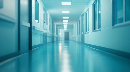 A clean, modern hospital corridor with a polished floor and bright lighting, emphasizing a sterile environment.