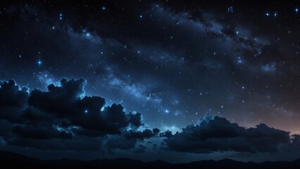 Fototapeta premium Milky way galaxy shining through clouds over mountain range at night