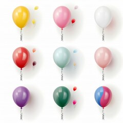 Balloons in the air, celebration element, photorealistic design, various colors, isolated on white background