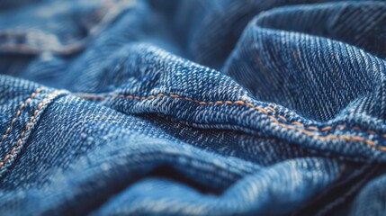 Close-up of blue denim fabric with a visible seam and texture.