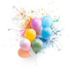 Balloons with paint splashes, party element, watercolor painting, multicolored, isolated on white background