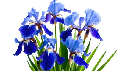 Purple and white iris flowers isolated on white background,