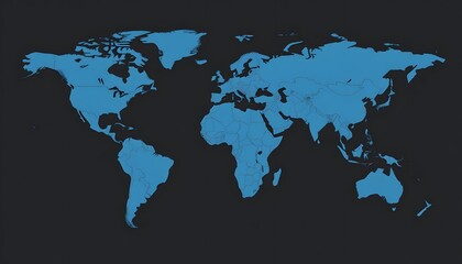 Naklejka premium A detailed world map isolated on background and showing the continents and major landmasses in shades of blue