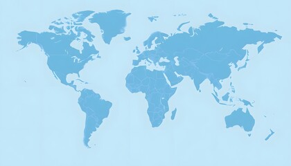 Obraz premium A detailed world map isolated on background and showing the continents and major landmasses in shades of blue