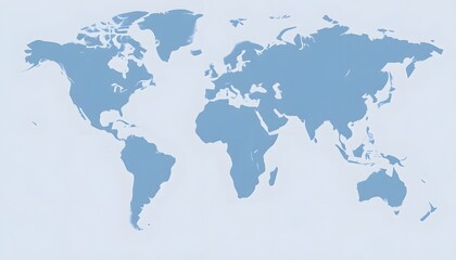 Obraz premium A detailed world map isolated on background and showing the continents and major landmasses in shades of blue