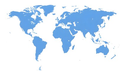 Obraz premium A world map showing the continents and major landmasses in shades of blue