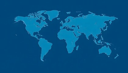 Obraz premium A world map showing the continents and major landmasses in shades of blue