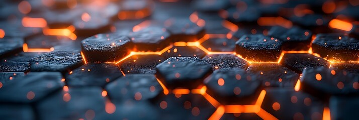 Abstract background of glowing hexagonal shapes with orange glow.