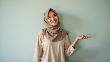 Smiling Hijabi Woman Pointing
