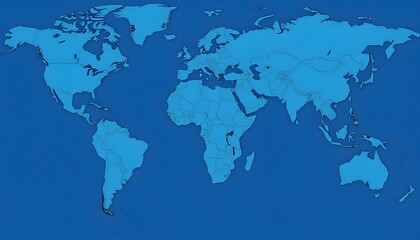 Fototapeta premium A world map showing the continents and major landmasses in shades of blue