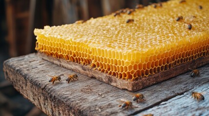 A honeycomb is covered in bees