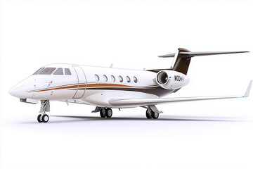 Private jet isolated on white background, Small airplane with jet engine, Luxury aircraft with shadow on the floor.	
