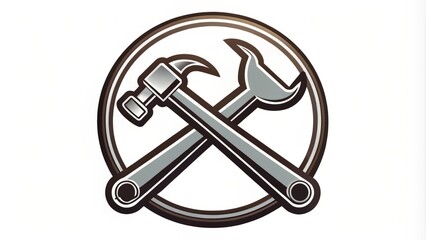 A stylized wrench and hammer crossed over a circle, forming a modern logo suitable for a home repair