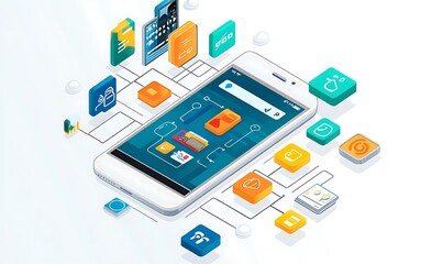 Obraz premium Smartphone Interconnected With Various Digital Icons