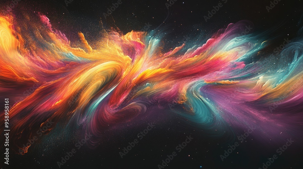 Poster moving and blending colorful abstract design, featuring dynamic effects that enhance the visual appe