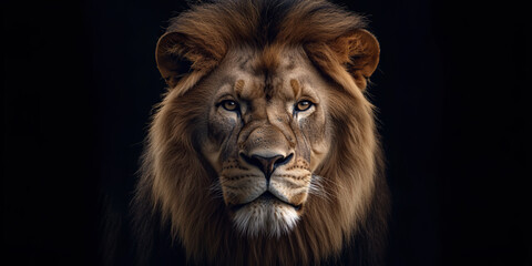 Obraz premium Male lion before dark background