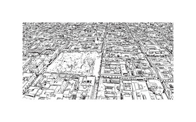 Building view with landmark of Sucre is the capital city in Bolivia. Hand drawn sketch illustration in vector.