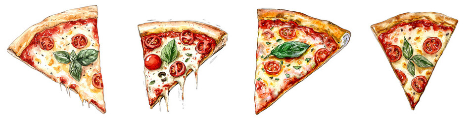 A delicious assortment of pizza slices featuring fresh toppings and melted cheese, perfect for food lovers and culinary designs.