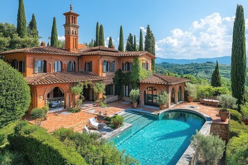Luxurious villa overlooking the rolling hills of tuscany with swimming pool