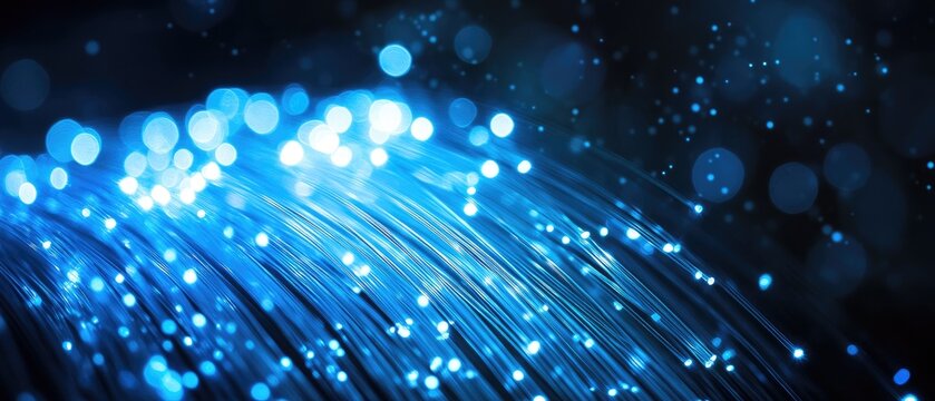 A mesmerizing display of blue light strands and bokeh effects, creating a dreamy atmosphere.