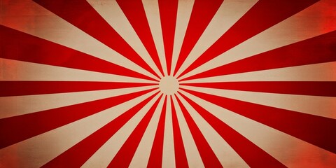 Fototapeta premium A red background crossed by light grey rays originating from the centre, radiating in all directions. Abstract background with dynamic effect with rays.