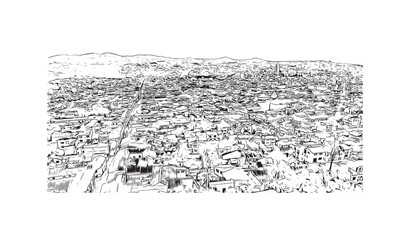 Building view with landmark of Sucre is the capital city in Bolivia. Hand drawn sketch illustration in vector.
