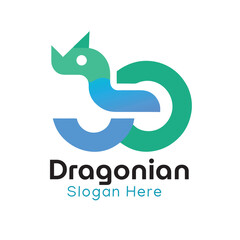 Unique Dragon Logo Design, Dragon with Spread Wings Vector Illustration