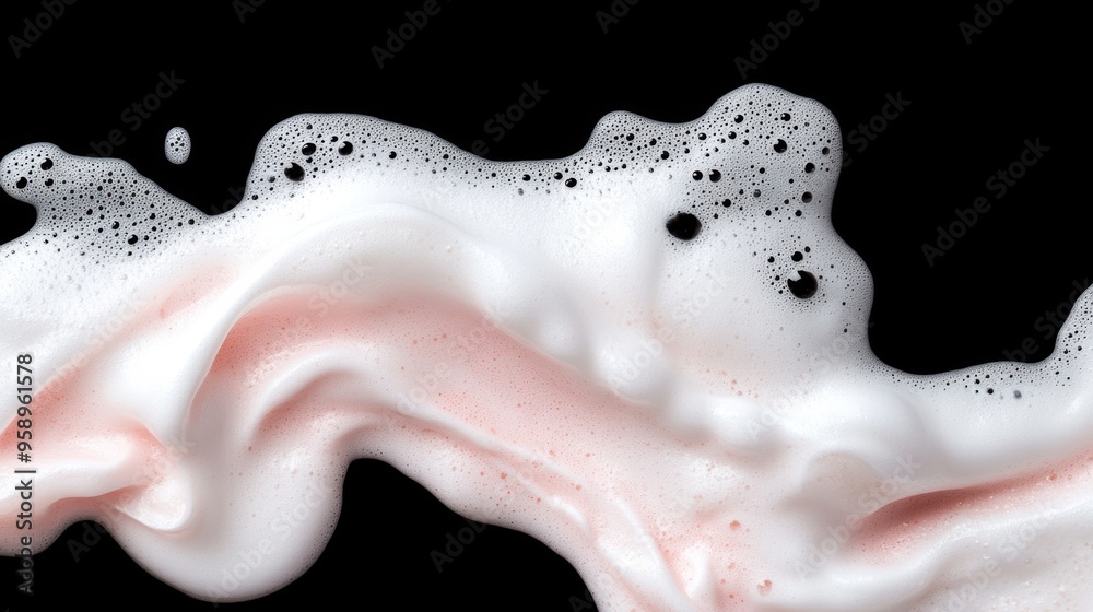 Poster a close up of a liquid with pink and white foam, ai