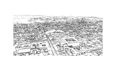 Obraz premium Building view with landmark of Sucre is the capital city in Bolivia. Hand drawn sketch illustration in vector.