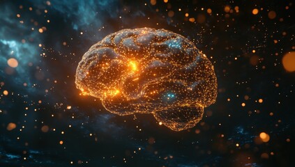 A glowing brain made of digital connections, floating in space and symbolizing the power and potential for AI technology to transform our world Generative AI