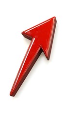 Dynamic 3D Red Arrow Pointing Left with Lightning Bolt - Futuristic Symbol on White Background