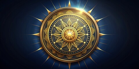 Obraz premium Golden circular emblem with radiant light surrounding a stylized symbol, conveying a sense of divine power, nobility,