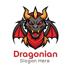 Unique Dragon Logo Design, Dragon with Spread Wings Vector Illustration