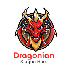 Unique Dragon Logo Design, Dragon with Spread Wings Vector Illustration