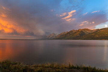 Grand Teton and Jackson Lake at sunrise