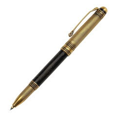 Naklejka premium Old Black and Gold Pen on Transparent Background