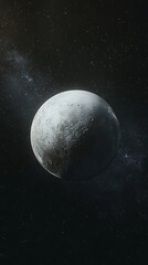 Fototapeta premium Pluto's Icy Majesty: Ultra-Realistic View of the Dwarf Planet in Space with Stellar Background