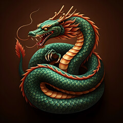 Fototapeta premium Symbol of chinese new year - snake, dragon, asian, eastern style illustration for postcard, calendar, greeting card, festive, magic background, winter holidays template for design. 