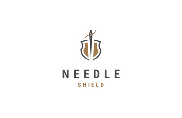 Needle of shield logo design template flat vector