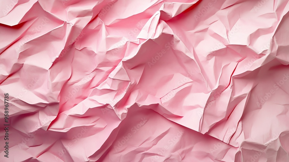 Poster textured 3d background with overlapping layers of pink crumpled paper, creating a soft yet edgy visu