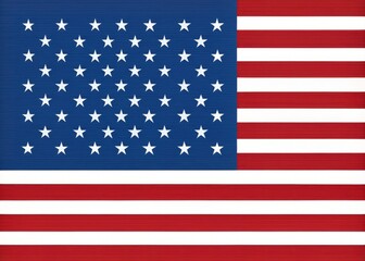 Fototapeta premium Patriotic emblem featuring thirteen horizontal stripes and fifty white stars on a blue field, symbolizing American