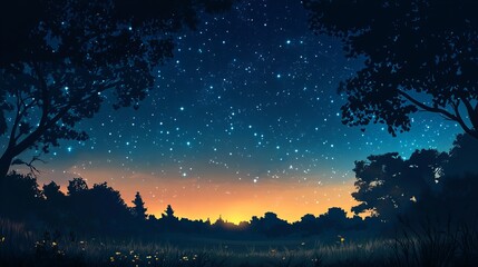 Fototapeta premium A starry night sky above a rural landscape, showcasing the beauty of the night.