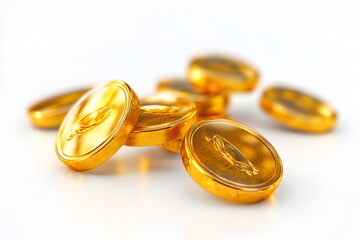 3d gold coins falling, isolated on white background, casino