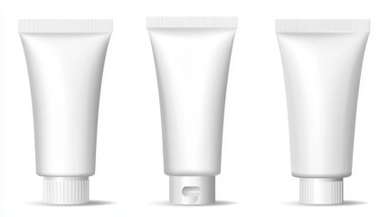 Elegant Cosmetic Tubes Displaying Three Distinct Designs Against a Clean White Background, Perfect for Professional Marketing and Branding