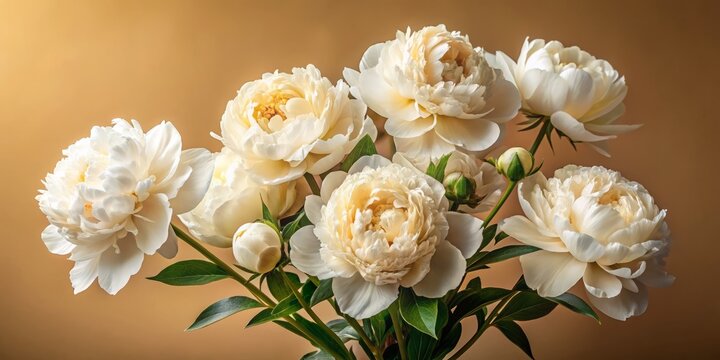Soft, creamy ivory-hued peonies bloom against a muted, warm beige background, exuding elegance and sophistication in