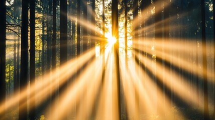 Bright morning light streaming through a forest, symbolizing the promise of a new day