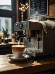 Latte Art Steaming in a Cozy Café Setting
