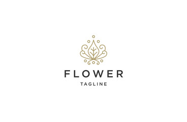 Beauty flower line logo design template flat vector