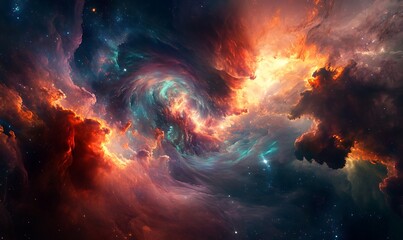 Fototapeta premium Cosmic Nebula with Swirling Gas and Stars