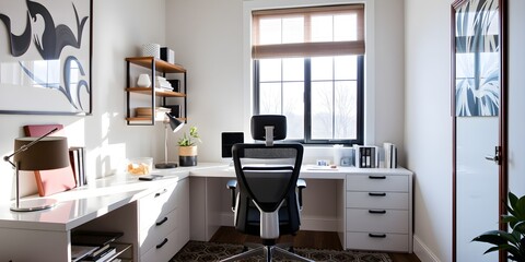 Stylish Home Office with Sleek Desk and Natural Light